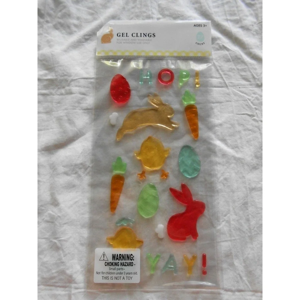 NEW HOP YAY Spring Summer Bunnies Chicks‎ Window Gel Clings Decorations 27 ct